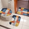 thumbnail image 5 of Abstract Stitching Bathroom Rugs Set Yellow Blue White Stripe Art Non Slip Absorbent Soft Bath Mats 3 Piece Set with Bathroom Rug, U-Shaped Floor Mat, Toilet Seat Cover Small Size, 5 of 9