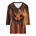 thumbnail image 4 of Tops for Women Plus Size Halloween Pumpkin 3/4 Sleeve Printed Casual Crewneck Loose T Shirt Blouses Shirts Multicolor XL, 4 of 5