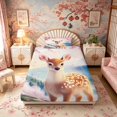 thumbnail image 4 of Manfei Fantasy Deer Twin Sheet Sets for Girls, Fuji Sakura Bedding, Pink Brown Blue 3pcs, 1 Flat Sheet, 1 Fitted Sheet and 1 Pillowcase, 4 of 6