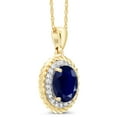 thumbnail image 3 of Gem Stone King 14K Yellow Gold Blue Sapphire and White Diamond Pendant Necklace for Women (1.94 Cttw, Oval 8X6MM, with 18 inch Chain), 3 of 5