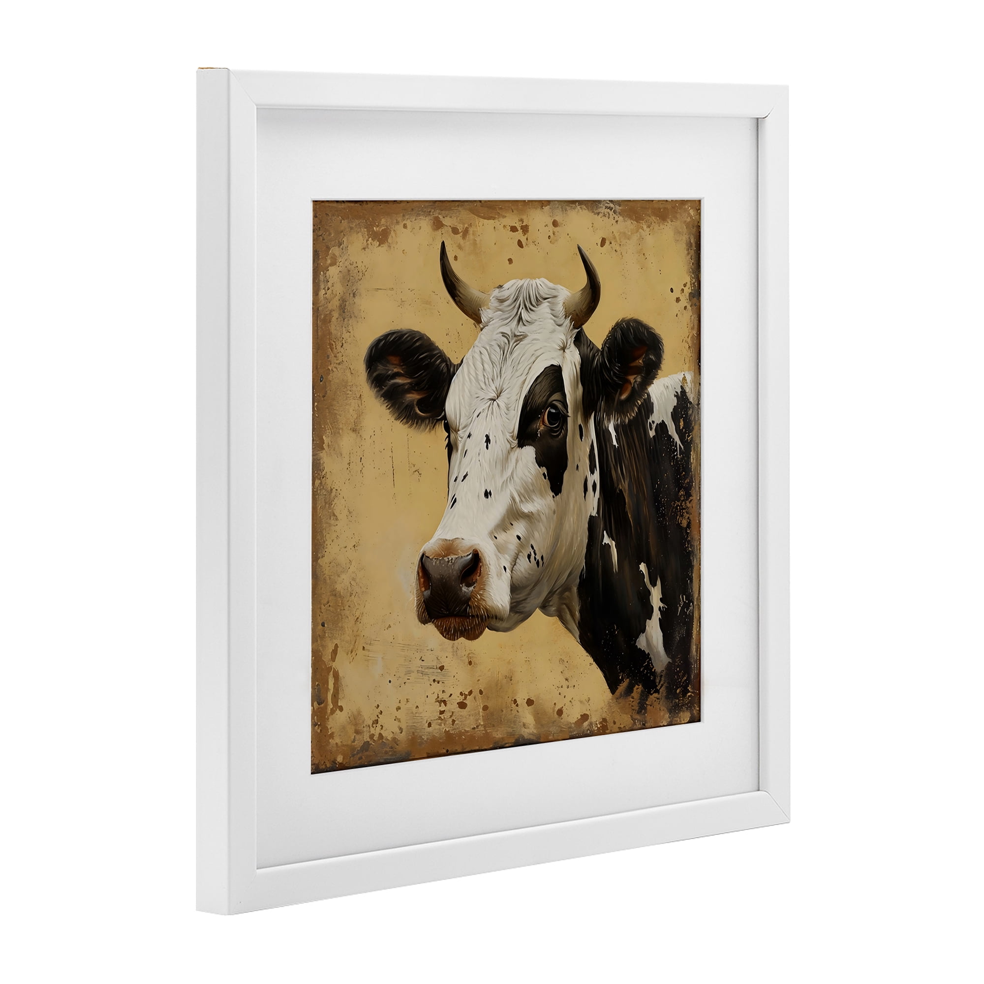 Stupell Industries Spotted Brown Cow Portrait White Framed Print Under Glass, design by Creative Studio