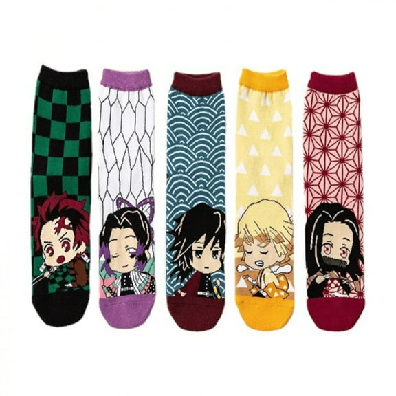 LISACANN Kids Socks, 5 Pairs Demon Slayer Athletic Crew Socks, Warm & Comfortable Cartoon Socks for Boys, Girls QQ610-2740
