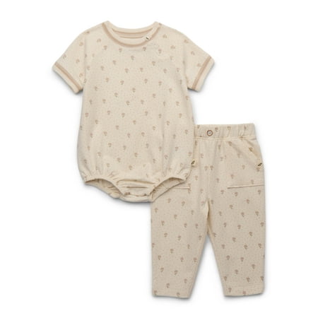 easy-peasy Baby Girl or Boy Newborn Outfit Set, 2-Piece French Terry Bodysuit and Pants with Pockets, Neutral Baby Clothes, Sizes 0M–24M