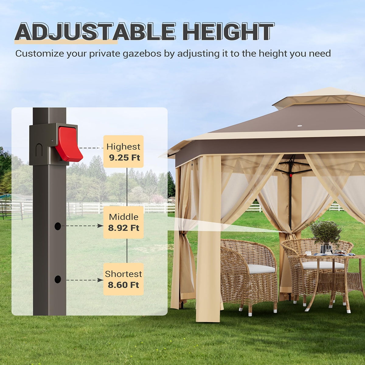 Danolapsi  Gazebo Screen Tent, Hexagonal Instant Gazebo Tent with Mosquito Netting Outdoor Canopy, 6 Sided Sun Shelter 13x13ft with Mesh Netting, Pavilion Tent for Patio