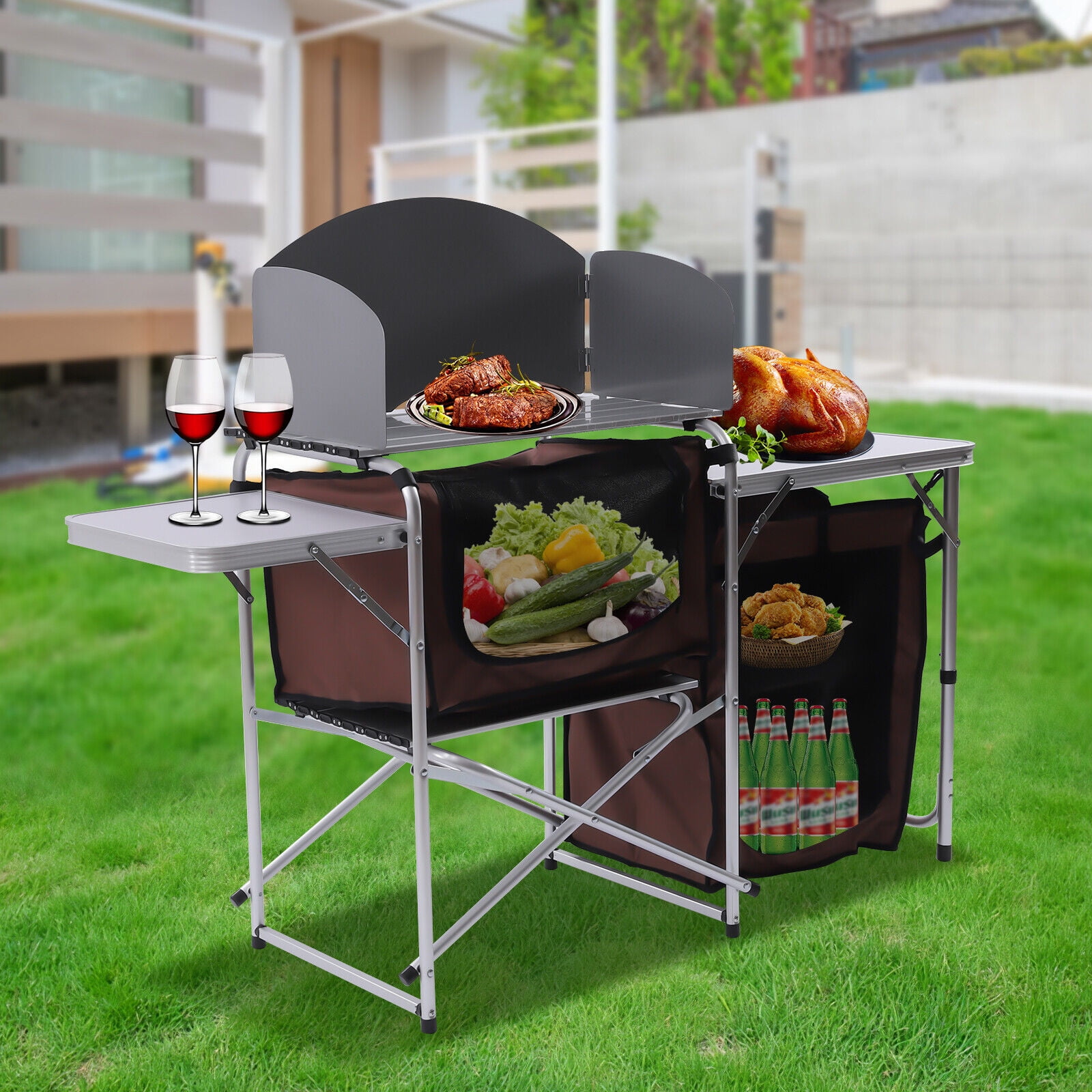Gendanne banan Glat Camping Kitchen Table Folding Grill Cook Storage Picnic Cabinet Portable  Outdoor Folding Camping Kitchen Grilling Stand Table Cooking Station  Outdoor Portable - Walmart.com