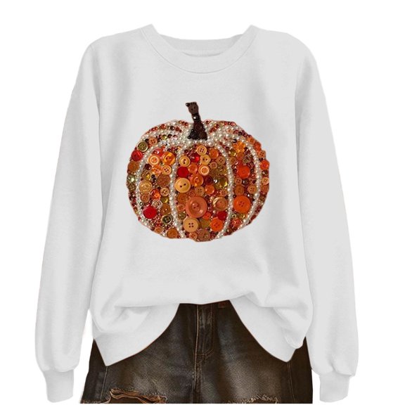Taqqpue Sweatshirt for Women Fall Crewneck Pumpkin Pullovers Loose Fit Halloween Thanksgiving Long Sleeve Shirt Tops