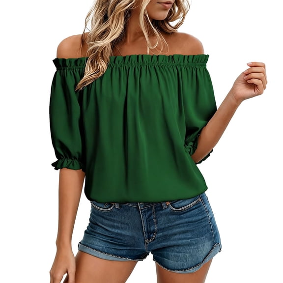 Bovemsi Oversized Tshirts for Women Comfort Off The Shoulder Puff Short Sleeve Casual Fashion Tops for Women Trendy XXL