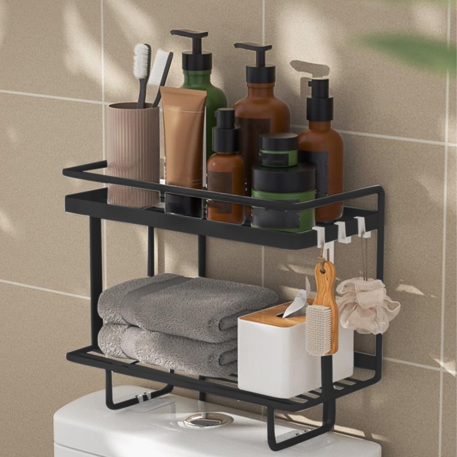 Ikohbadg Multifunctional Toilet Tank Rack, Iron Bathroom Storage Shelf, Easy Installation, Space-Saving Shower Organizer, Tidy Toiletries Holder for Home Use