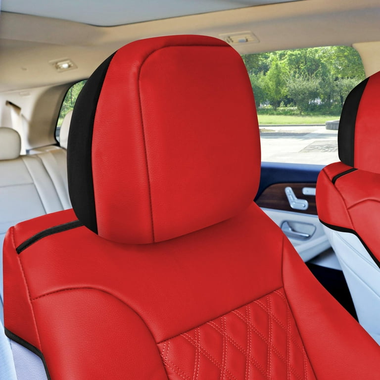 FH Group Faux Leather Car Seat Covers Universal Fit Red Front Set