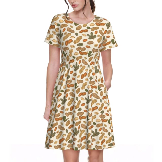 Balery Set With Peanut Vestidos sueltos de manga corta para mujer, vestidos de verano 2025, vestidos casuales de corte A con vuelo.