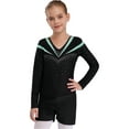 thumbnail image 5 of iiniim Girls Rhinestones Long Sleeve Gymnastics Leotards with Athletic Shorts Set Biketard Dancewear Light Green 10, 5 of 7