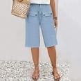 thumbnail image 2 of Gubotare Bermuda Shorts for Women Mid-Rise Slim-Fit 10" Inseam Bermuda Khaki Short,Blue S, 2 of 5