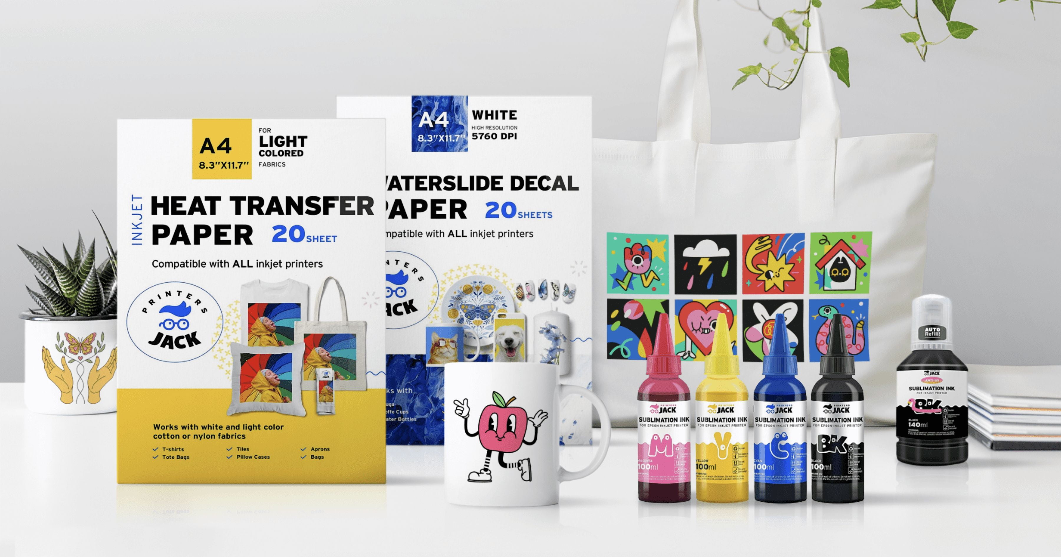 Printers Jack Sublimation Paper A4 125 GSM 100 Sheets 8.3" x 11.7" Compatible with Epson, Ricoh, and Sawgrass Inkjet Printers, 1 Layer