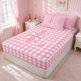 thumbnail image 3 of Erosebridal Chic Satin Bow Ribbon Zipper Twin Comforter Sets with Fitted Sheet and 2 Pillowcases, Romantic Floral Print Zipper Bedding Set for Girls, Pink Reversible, 3 of 7