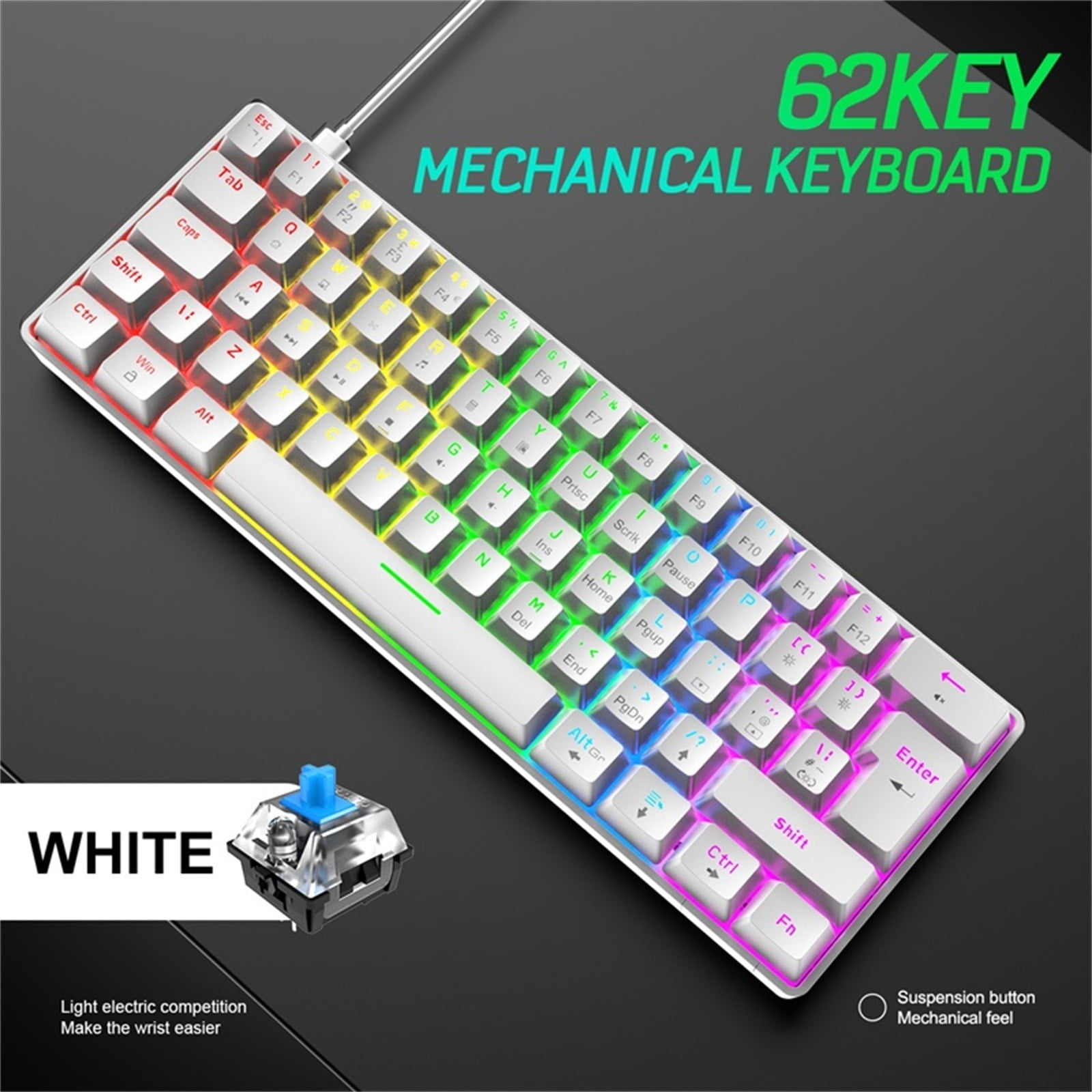 Siwvw T60RGB Mechanical Gaming Keyboard Blue Switch 62 Keys USB Type C ...