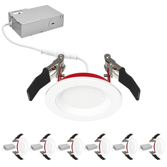 Luxrite 3 Inch Ultra Thin LED Fire Rated Recessed Light 5CCT 550 Lumens 6.5W Dimmable Baffle IC & Wet Rated UL Listed 6-Pack