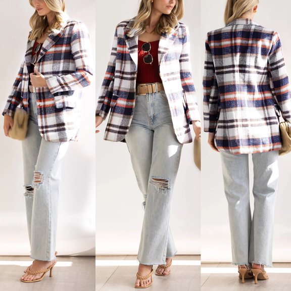 Vedolay Casual Tops for Women Womens Blazer Suit Open Front Long Sleeve Fitted Ruffle Casual Office Jacket,A M