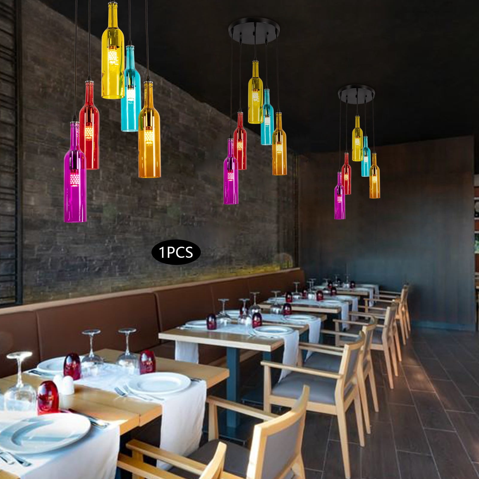 Dining Room Chandelier, Colorful Beer Bottle Decorative Chandelier, 5 Heads Glass Chandelier