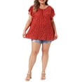 thumbnail image 2 of Agnes Orinda Women's Plus Size Floral Tops Pleated Front Crew Neck Tulip Sleeve Summer Dressy Blouse 4X Red, 2 of 6