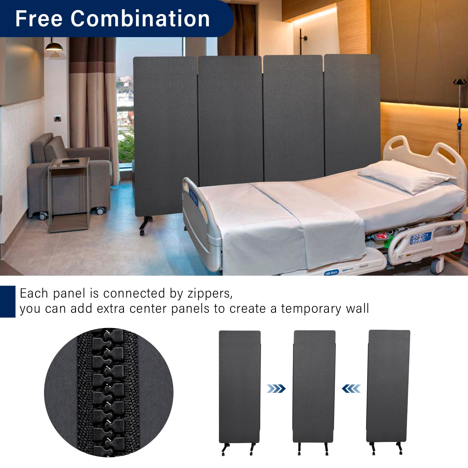 72 x 66in Sound Proof Dividers with Wheels, Portable Office Partition Wall, 3-Panel Freestanding Acoustic Barrier for Noise Reduction(Dark Gray)