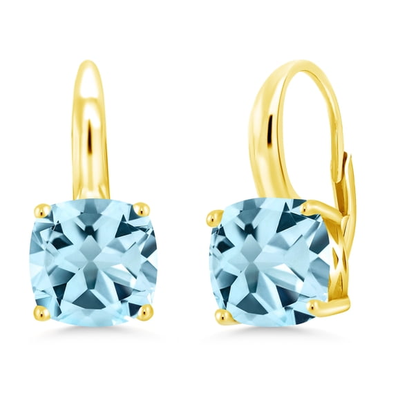 Gem Stone King 5.60 Ct Cushion Sky Blue Topaz 18K Yellow Gold Plated Silver Earrings