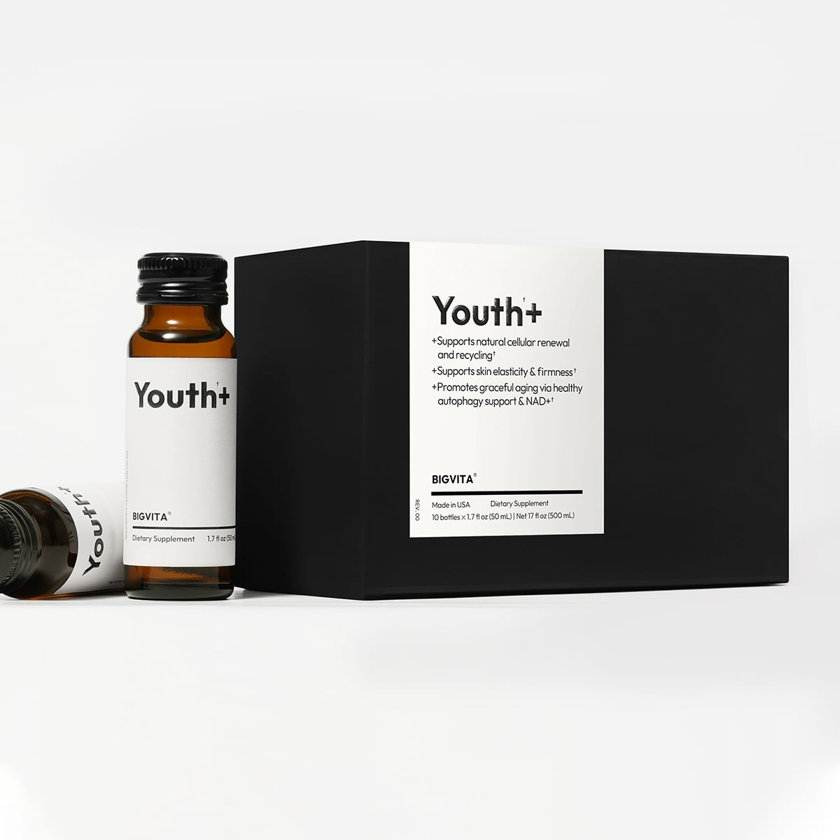 BIGVITA Youth+ |  Ready-to-Drink Supplement with Yüth, NAD+ & L-Ergothioneine | Supports Anti-Aging, Energy, Skin, Hair & Cognitive Health