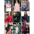 thumbnail image 5 of Womens Silk Satin Pajamas Set Sleepwear Loungewear,Green Striped, 5 of 5