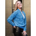 thumbnail image 4 of Women's Sparkly Sequin Jacket Glitter Front Zipper Jacket with Ribbed Cuffs Bomber Jacket for Party Christmas, Blue, X-Large, 4 of 6