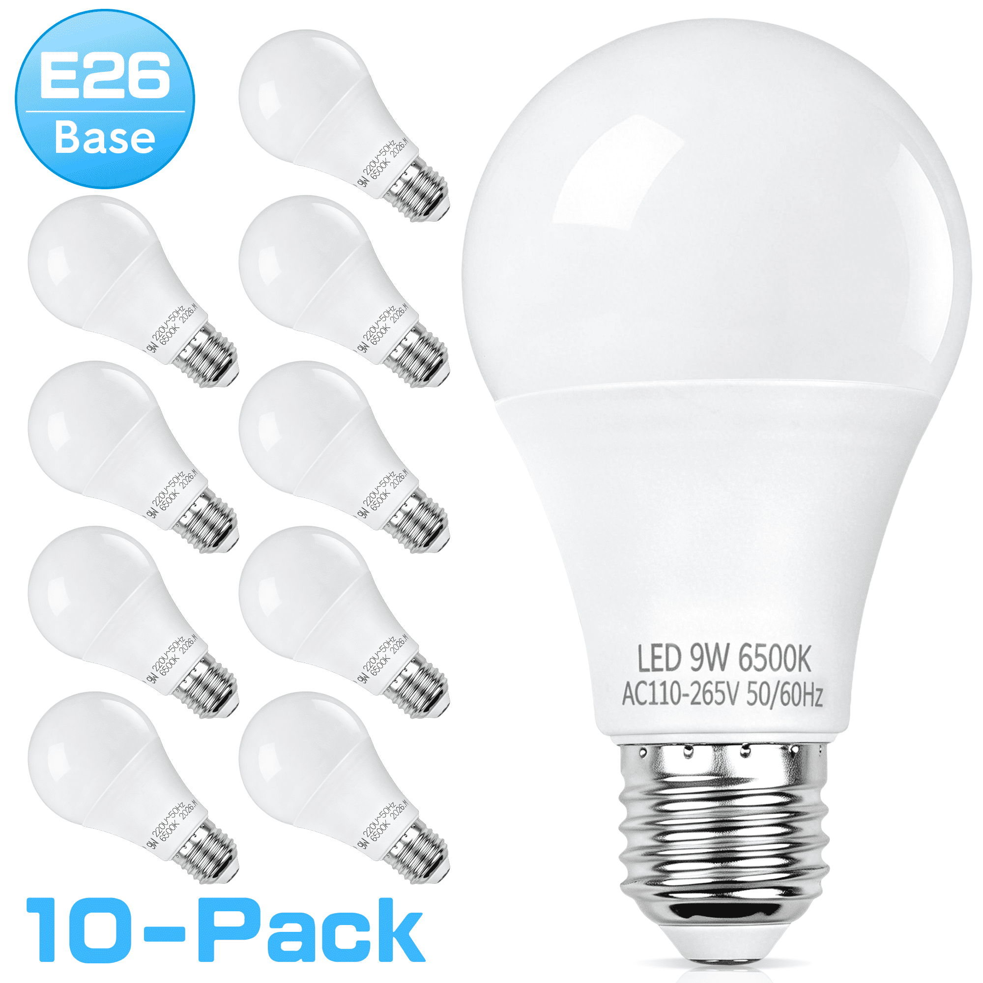 A19 LED Light Bulbs,60 Watt Equivalent Daylight 2700K with E26 Base,Efficient 9W,800 Lumens Non-Dimmable LED Bulbs,15000 Hours, Ideal for Bedroom Living Room,10-Packs