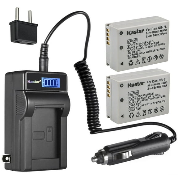 Kastar 2-Pack NB-7L Battery and LCD AC Charger Compatible with Canon NB-7L NB7L, NB-7LH NB7LH Battery, CB-2LZ, CB-2LZE Charger, Canon PowerShot G10, PowerShot G10 IS, PowerShot G10IS Digital Cameras