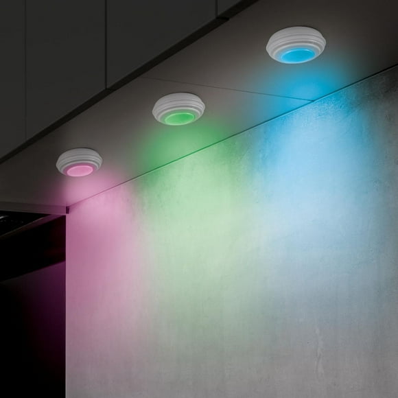 Merkury MultiGlo Multicolor Puck Lights - 3 Pack, MultiGlo Puck Lights-3PK