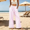 thumbnail image 3 of Tqcoqu Women's Striped Wide Leg High Waist Pants,Drawstring Elastic Loose Casual Beach Vacation Long Trouser with Pockets, 3 of 7