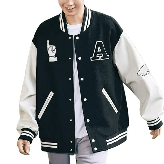 Fortune Men Women Baseball Jacket Embroidery Stand Neck Long Sleeve Snaps Varsity Bomber Jacket