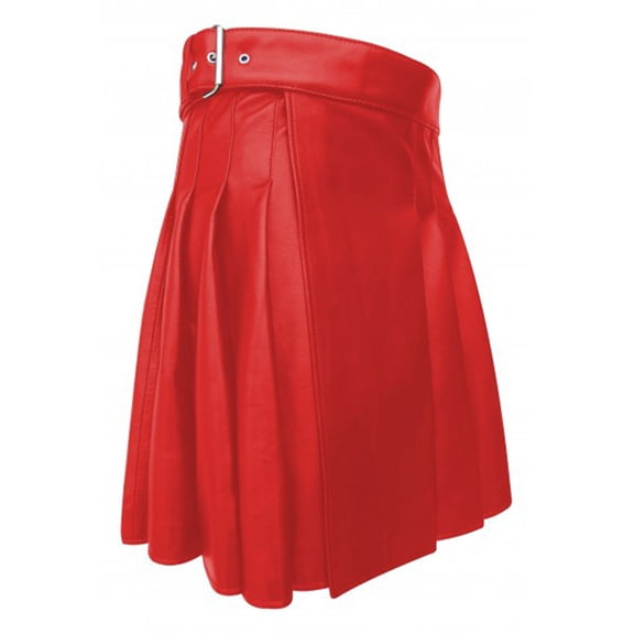 YWDJ Leather Pleated Skirts for Women Men's Scottish Holiday Skirt Men's Punk Leather Pleated Skirt Red M