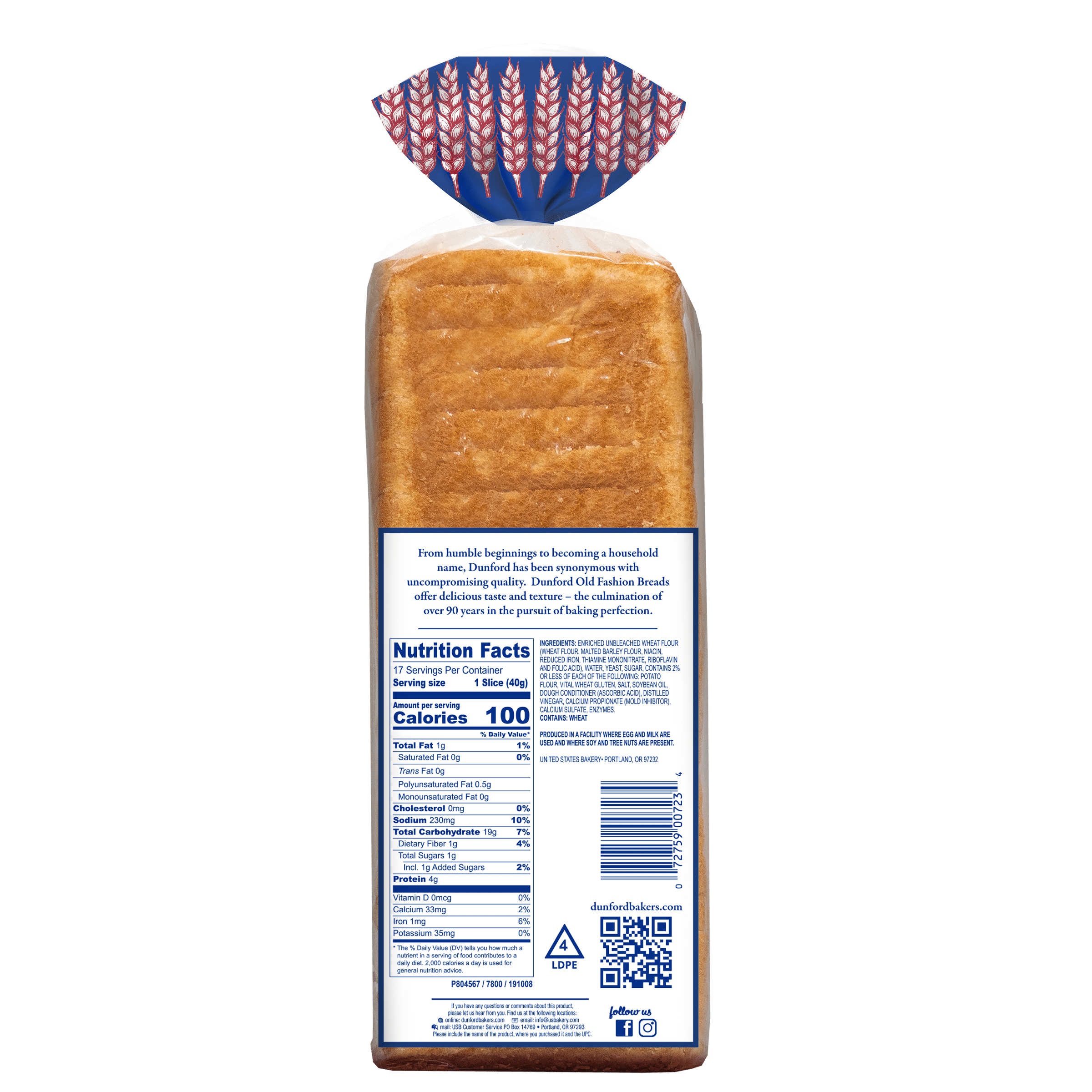 Dunford Bakers Old Fashioned White Bread Loaf, 24 oz