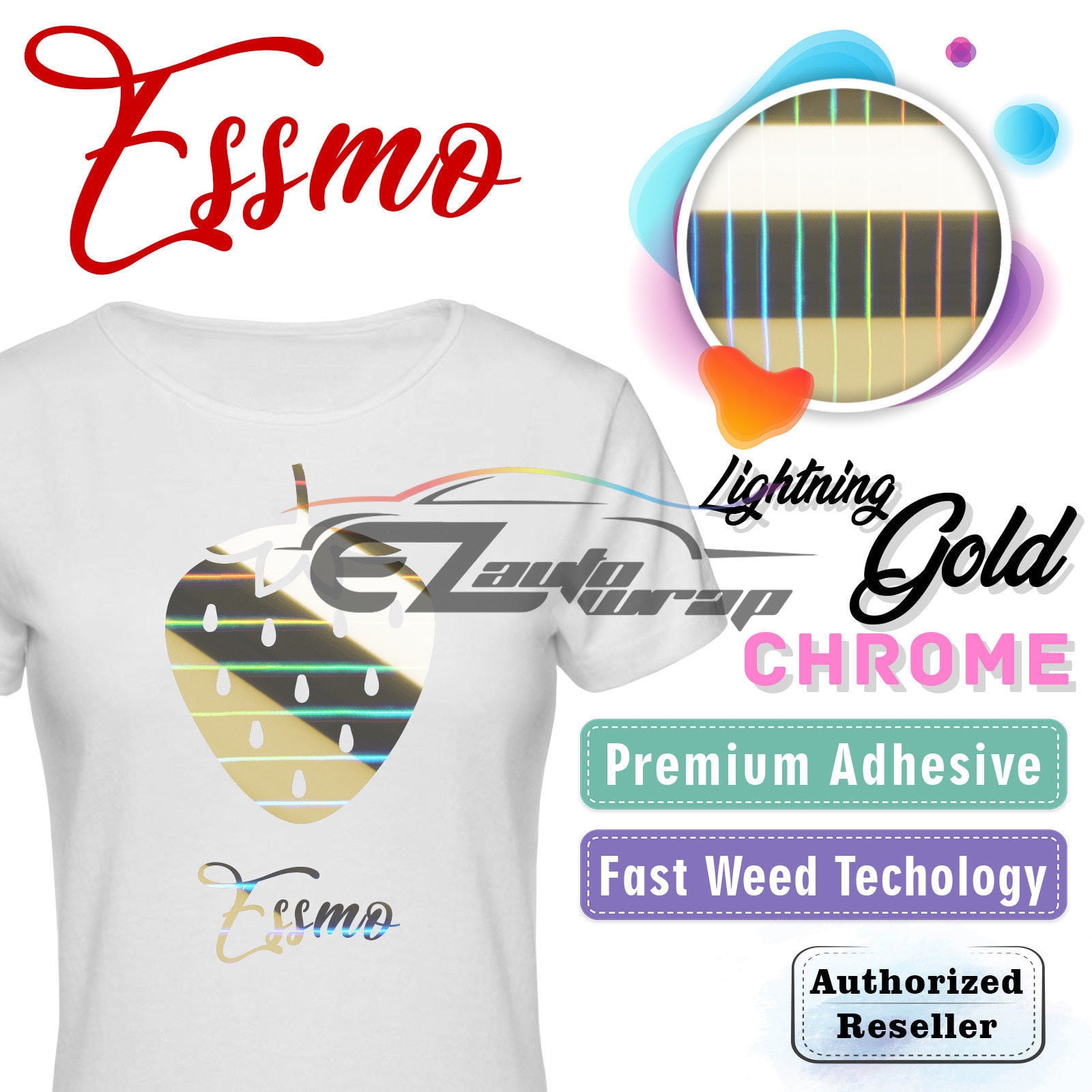 ESSMO Lightning Gold Chrome Heat Transfer Vinyl HTV Sheet T-Shirt 20" Wide Iron On Heat Press 20"x360"