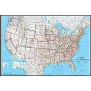 24x36 United States, USA US Classic Wall Map Poster Mural Laminated