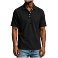thumbnail image 4 of IhhxPro Men's Short Sleeve Collared Shirt with Button Detail Solid Color Button-Up Tee Casual Summer Lightweight Cotton Fit Office Golf S-2XL, 4 of 5