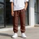 thumbnail image 4 of Ceisia Boys Elastic Waist Casual Athletic Pants Cotton-Linen Like Stretchy Breathable Cuffed Ankles Sweatpants for 5-15 Years Brown for 14-15 Years Gifts, 4 of 8