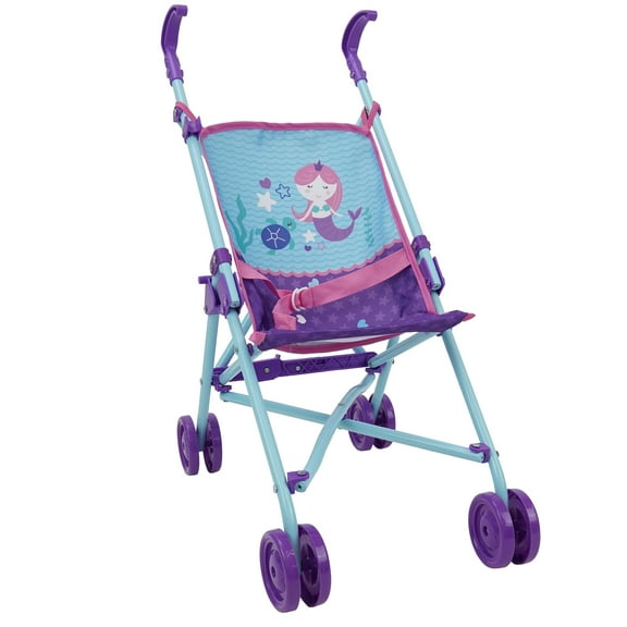 509: Mermaid Doll Umbrella Stroller - Kids Pretend Play Stroller, Easy Fold Storage & Travel, Fits Dolls Up To 18", Ages 3