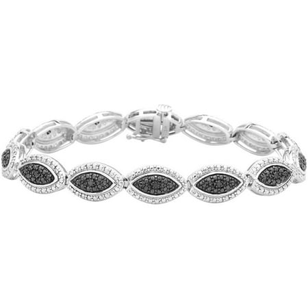 1/6 Carat T.W. Black Princess Cut Diamond Sterling Silver Fashion Bracelet, 7