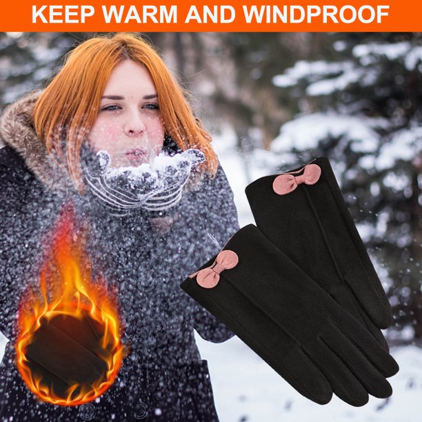 Guantes de invierno para mujer, forro polar térmico resistente al viento, antideslizante, para correr con pantalla táctil, estilo Bowknot para clima frío Wmkox8yii jkg3722