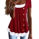 thumbnail image 3 of Camiseta 2 en 1 Blusa plisada con botones delanteros y ajuste holgado Blusa informal de verano para mujer Rojo vino L, 3 of 5