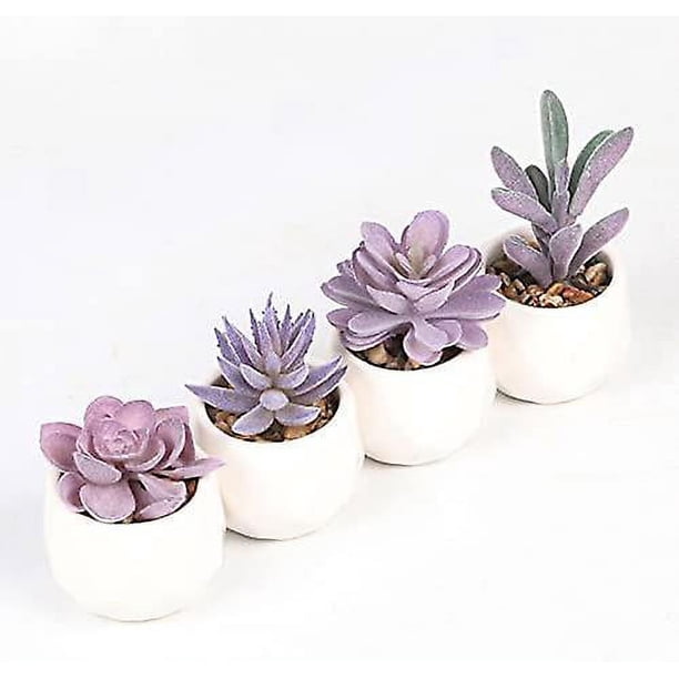Mini Plantas Suculentas Artificiales En Macetas De Cerámica Geométrica Macetas Planta De Escritorio Decoración Boho Para Baño Estantería Dormitorio Decoración De Escritorio De Oficina, Juego De 4