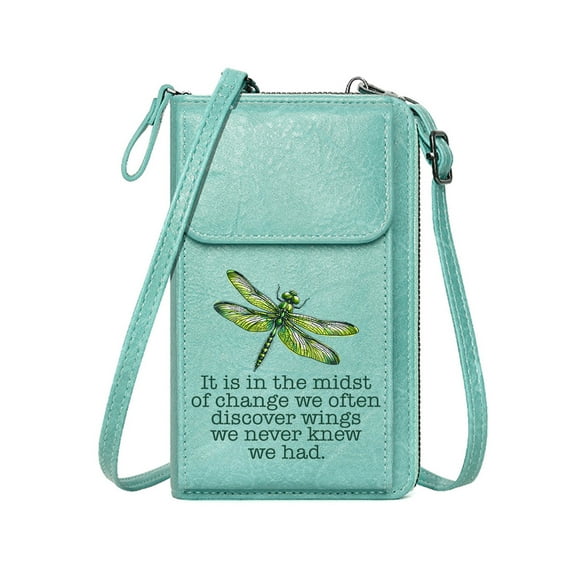 OIDERY Personalized Leather Cell Phone Wallet Card Wallets Purse Transformation Dragonfly Change Season Gifts Personalized Gifts for Girlfriend Friends