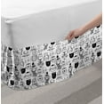 thumbnail image 2 of Doodle Bed Skirt, Comic Doodle Cat Faces with Scarf Hipster Hats Crown Childish Caricature Art, Elastic Bedskirt Dust Ruffle Wrap Around for Bedding Decor, 4 Sizes, White and Black, by Ambesonne, 2 of 2