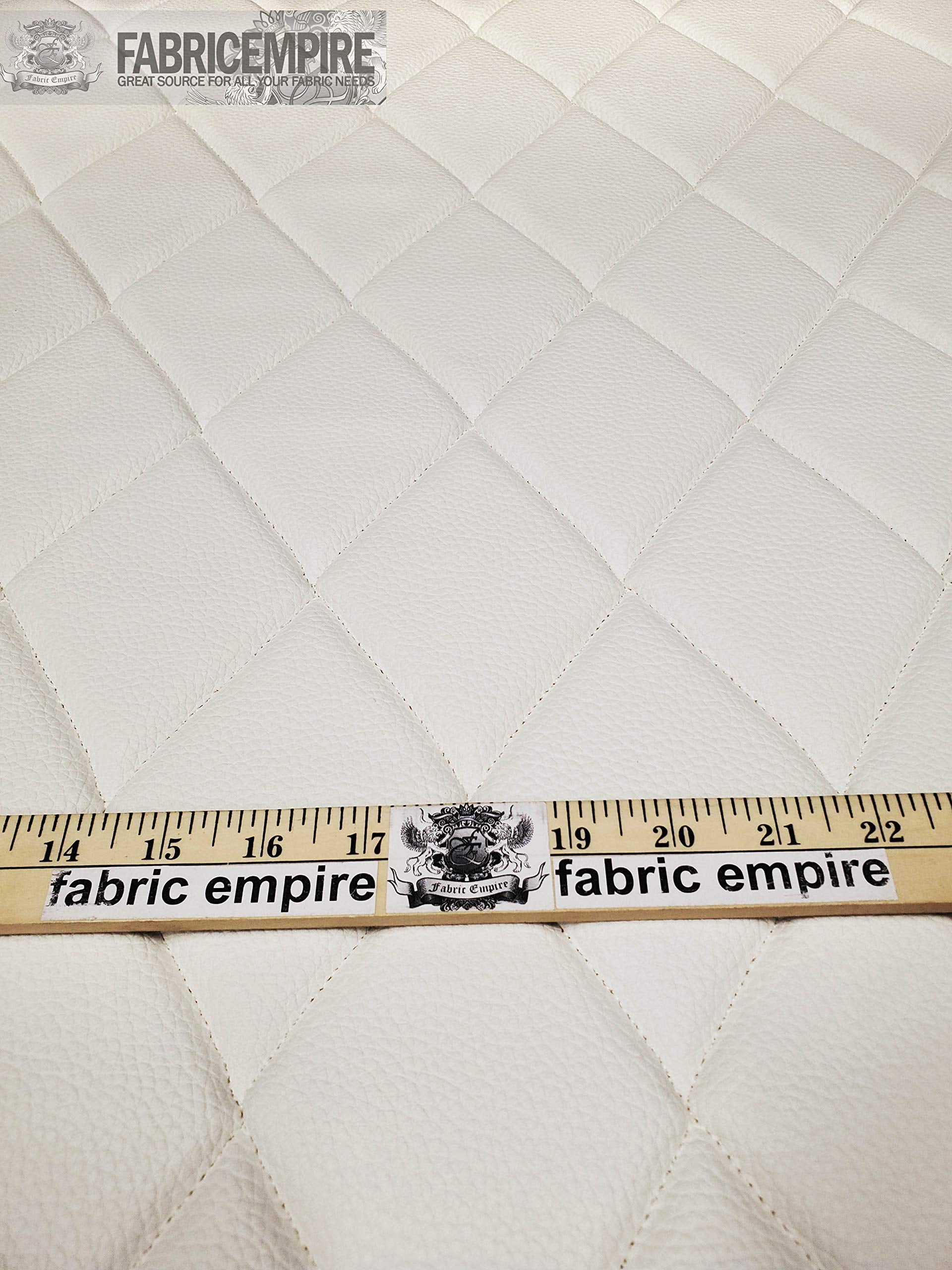 Quilted Vinyl Padded Upholstery Fabric w 3/8" Foam Backing Smooth 4"x6" Diamond /58" Wide/Continuous Yard/ Sewing Waterproof Upholstery, Commercial Restaurant Upholstery, Car Interior Fabric (White)