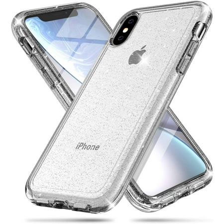 Compatible with iPhone Xs and iPhone X Clear Glitter Case, Hybrid Protective Phone Case Slim Transparent Anti-Scratch Shock Absorption Bumper Cover for iPhone Xs/X inch, Glitter