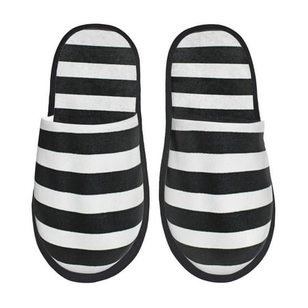 Balery Black And White Stripes Slient Indoor Furry Fleece Comfort House Shoes Soft Non-Slip Home Shoes Cotton slippers House Slippers-- Medium
