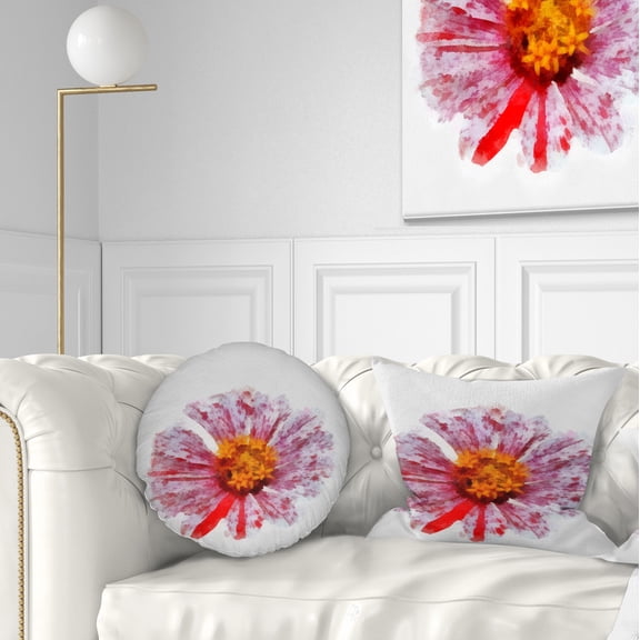 Designart Large Red Yellow Flower Painting - Floral Throw Pillow - 12x20